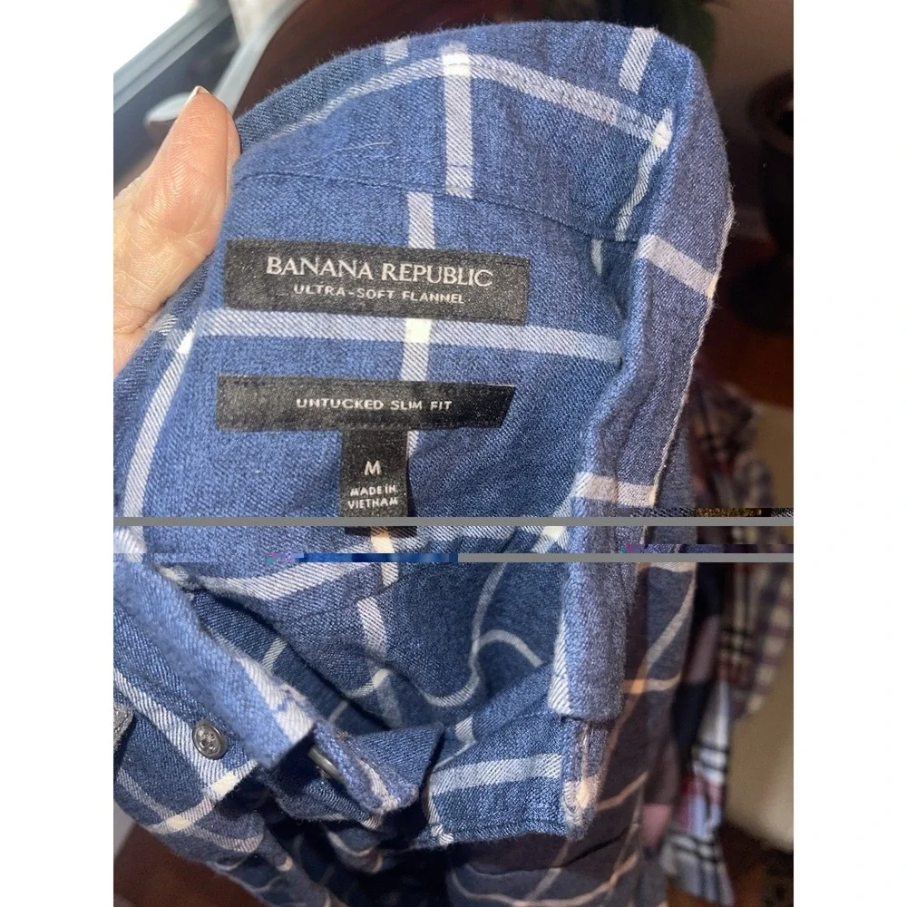 Banana Republic Ultra‎ Soft Flannel Untucked Slim Fit Blue Plaid Mens Medium